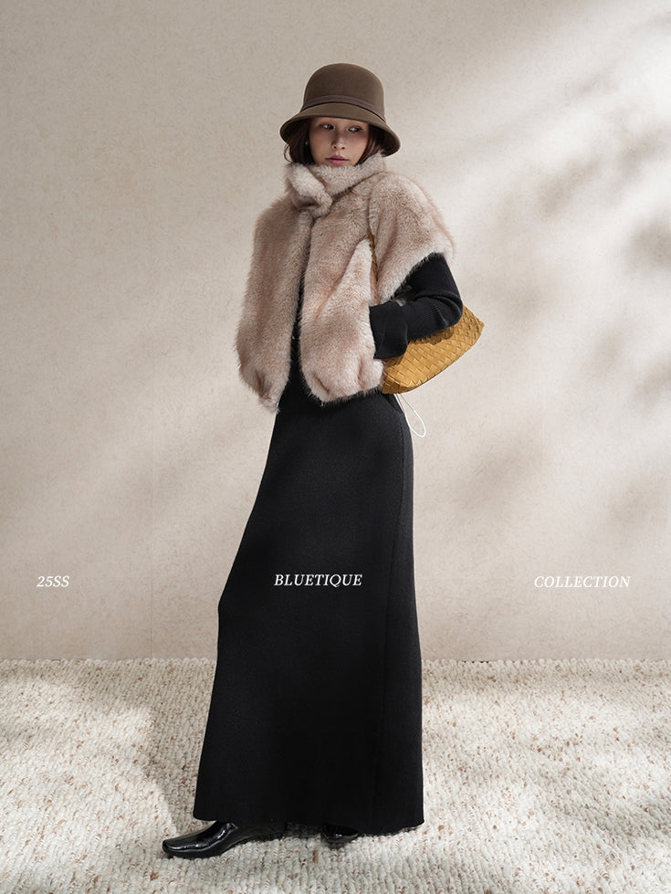 Stand Collar Zipper Fur Vest_BDHL8015