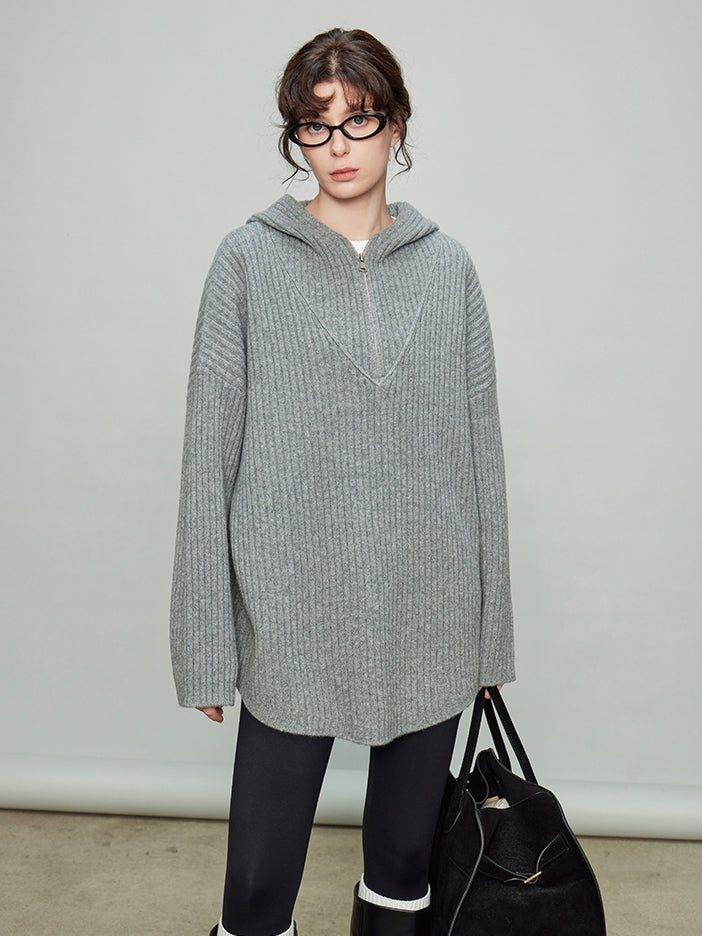 Hooded Half-Zip Knit Tops_BDHL6919