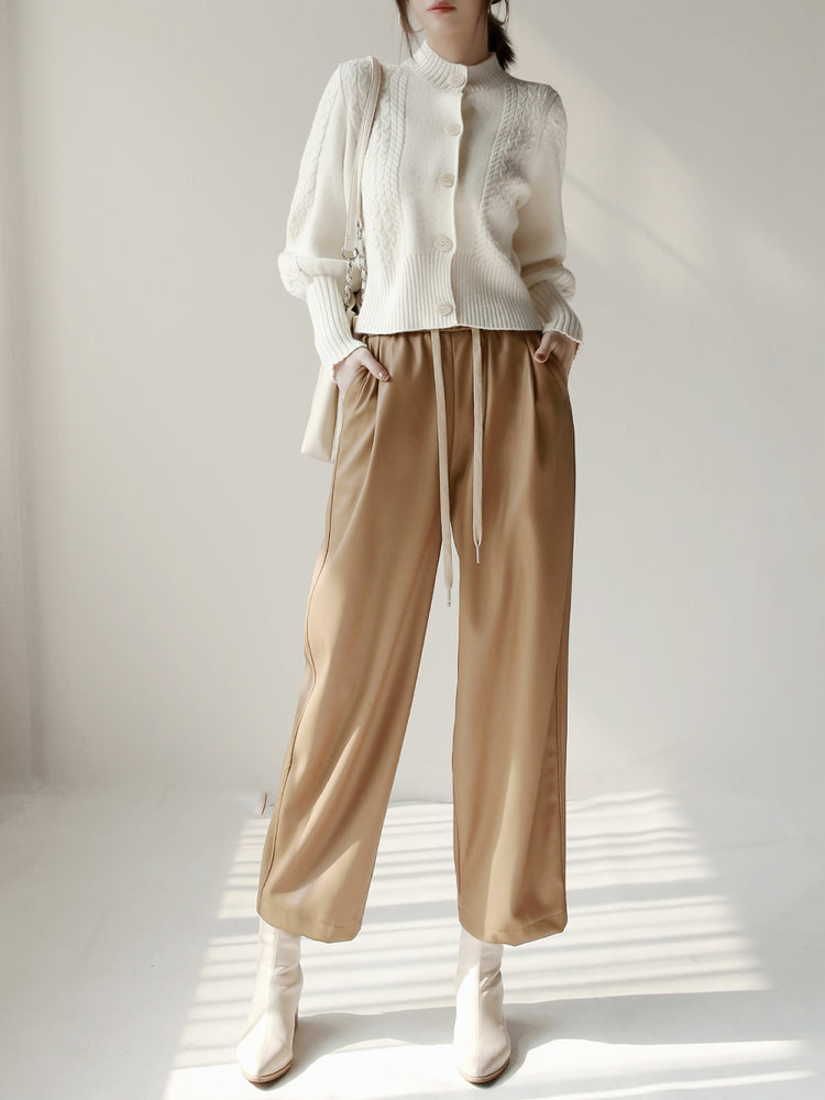 PU Leather Draped Straight Pants_BDHL6869