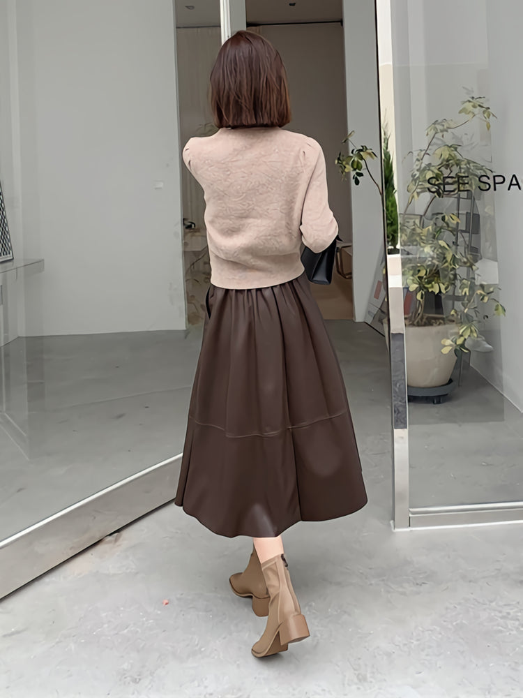 Draped PU Leather Skirt_BDHL6765