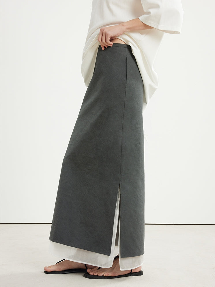 Side Slit Layered Straight Skirt_BDHL6980