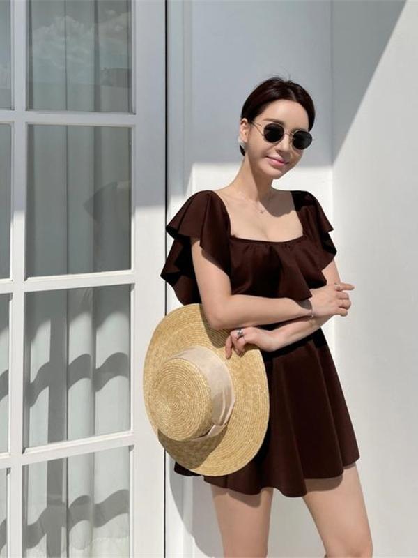 Ruffle triangle gathered one-piece swimwear_HL3227