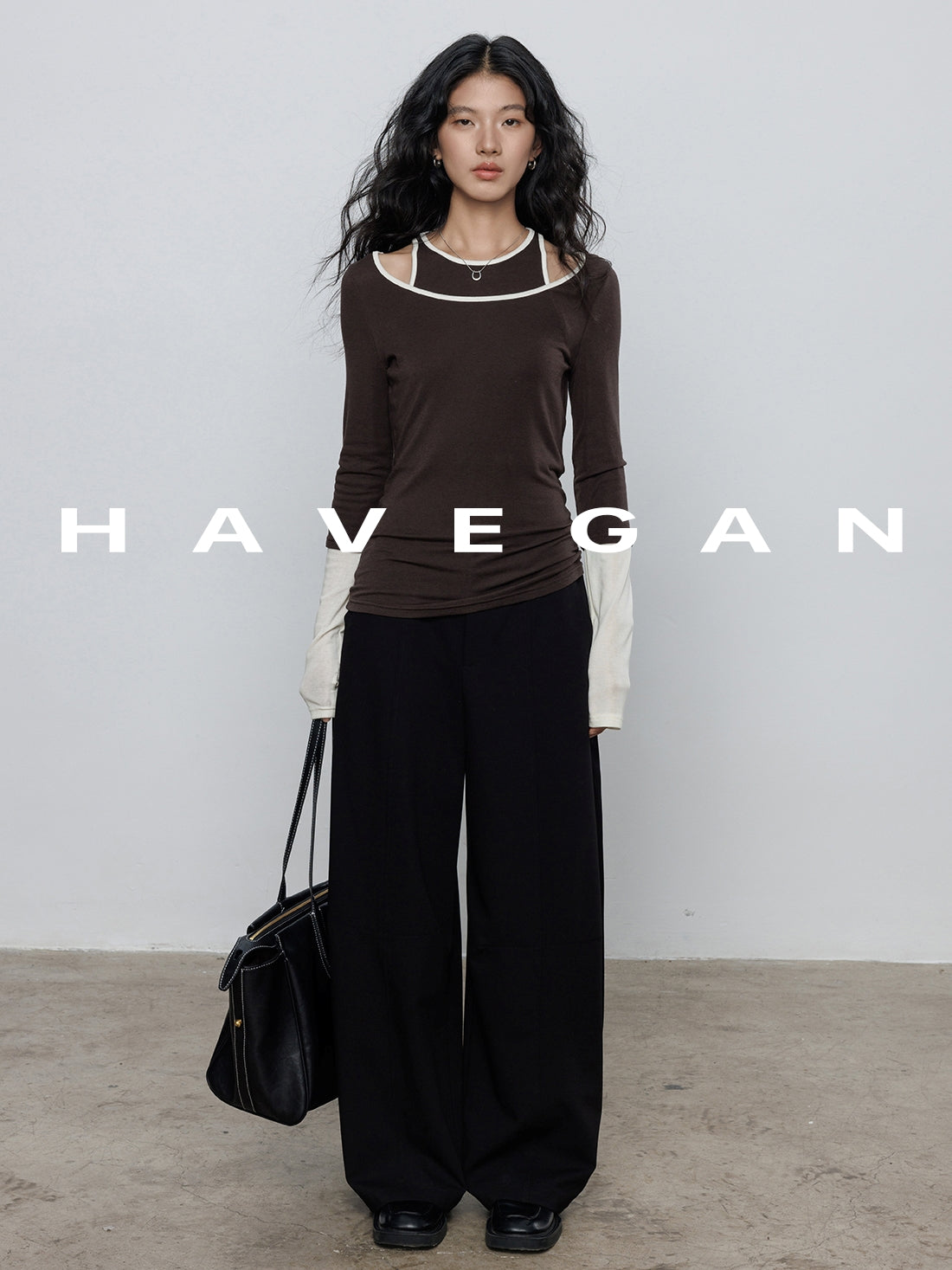 Contrast Color Vest &amp; Long-Sleeved Tops Set_BDHL7779