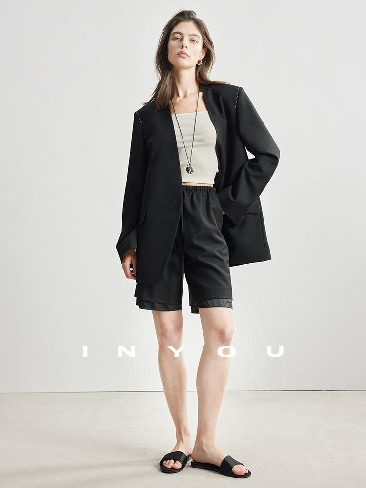 Collarless V-Neck Suit Jacket_BDHL6949