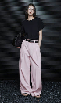 Light pink loose straight drape pants_BDHL5925