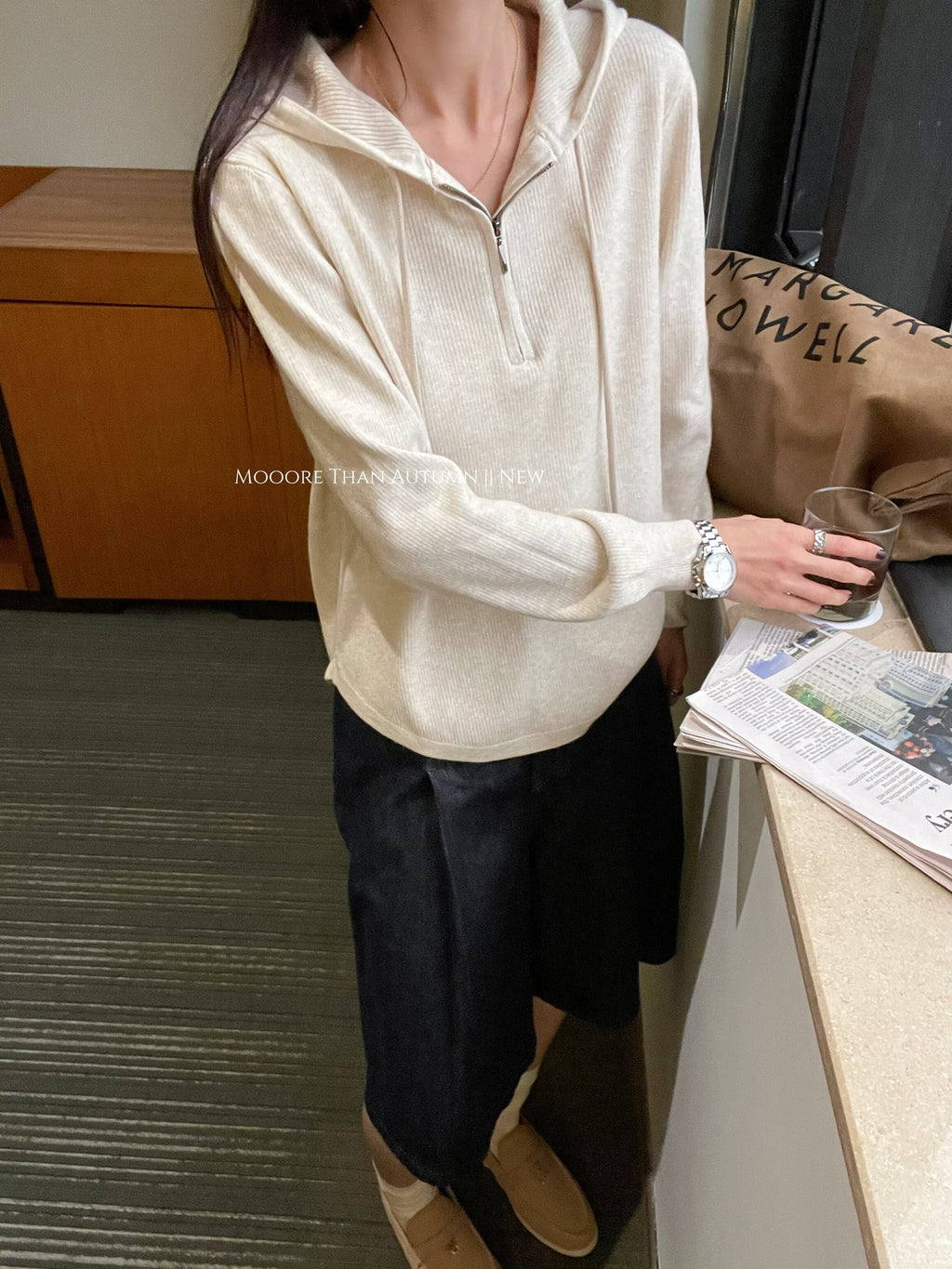 Hooded Half-Zip Knit Tops_BDHL7850