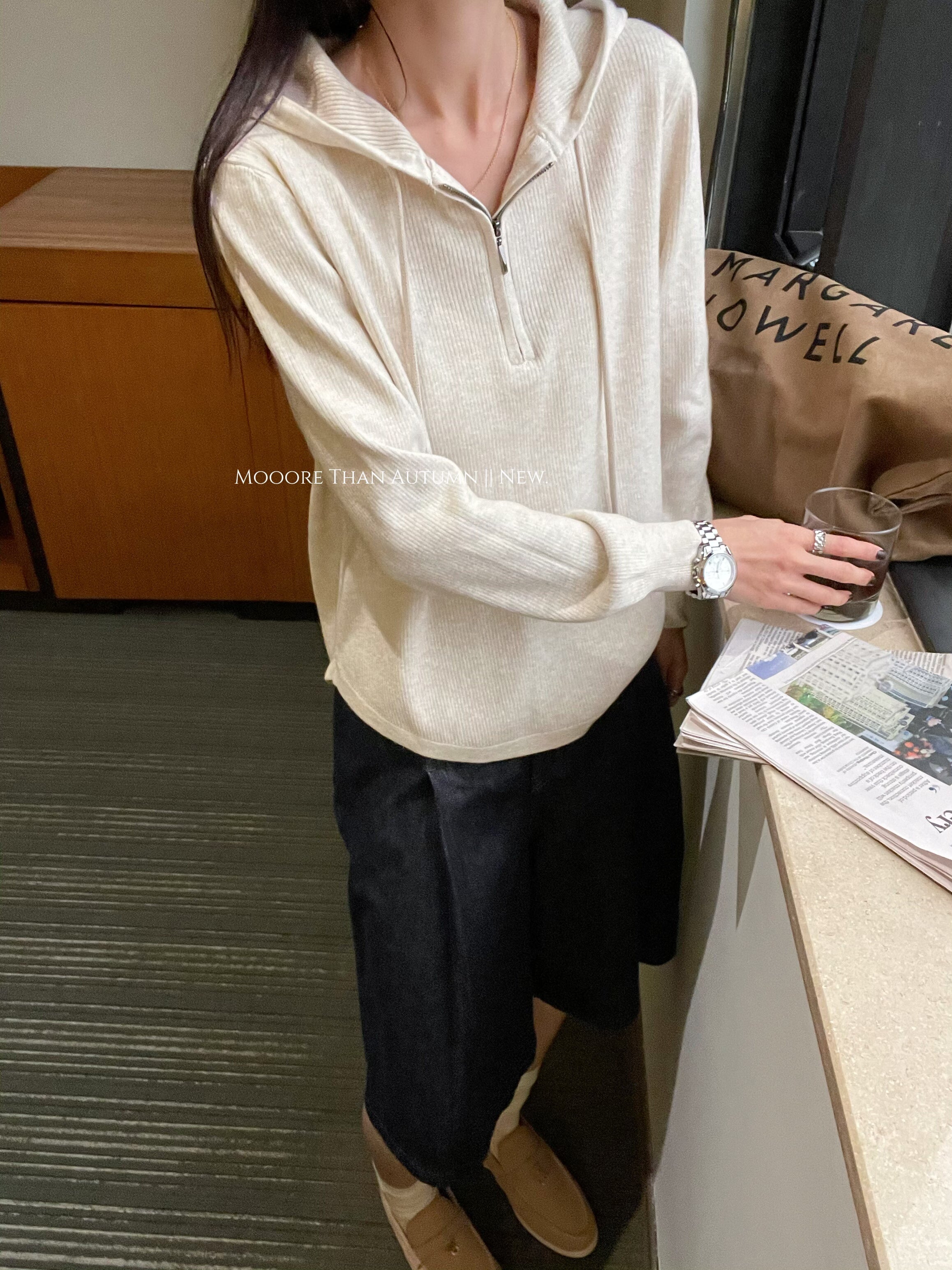 Hooded Half-Zip Knit Tops_BDHL7850