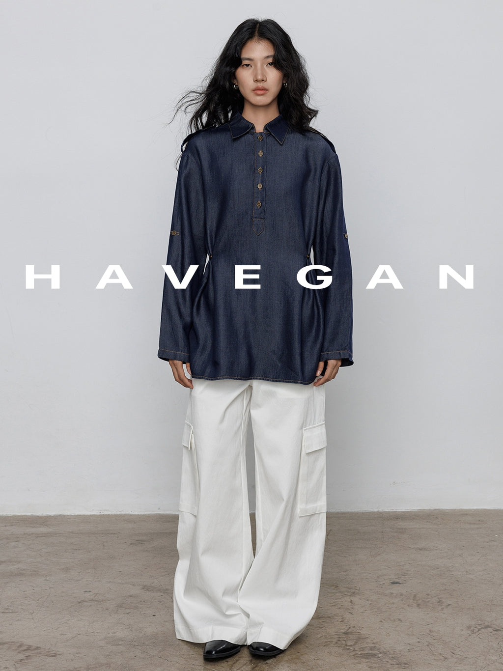 Denim Long-Sleeved Denim Shirt_BDHL7710