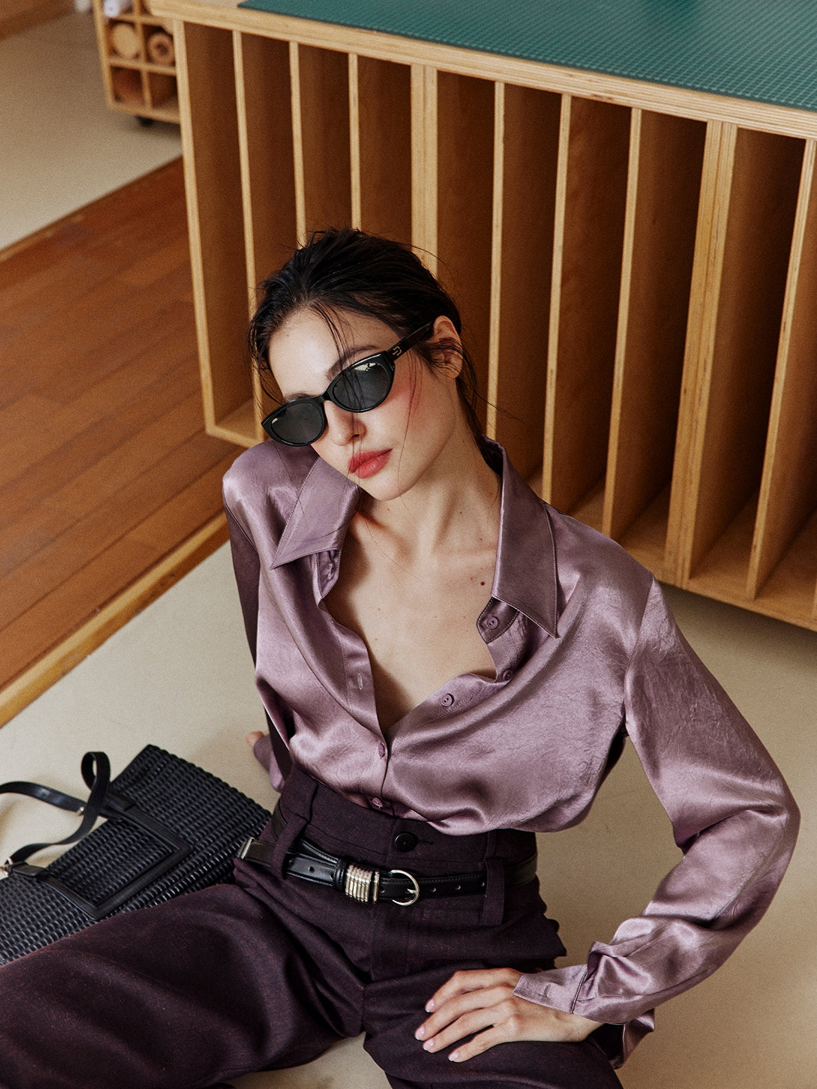 Purple Textured Suit Pants_BDHL8002