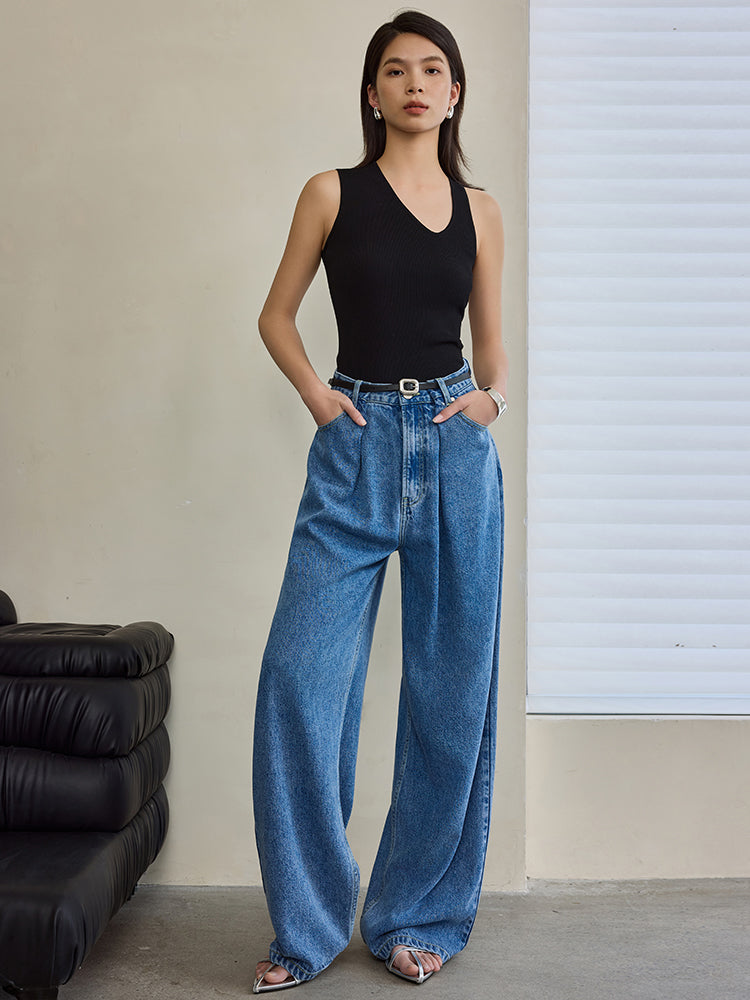 Wide Leg Draped Jeans Pants_BDHL6019