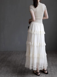 Mesh Lace Medium Length Skirt_BDHL7417