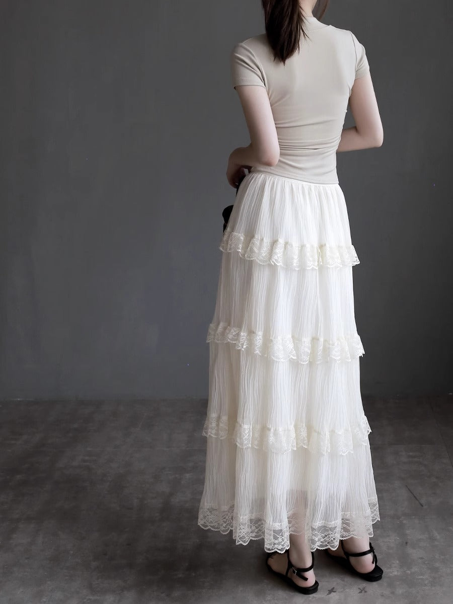 Mesh Lace Medium Length Skirt_BDHL7417