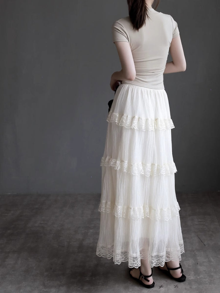 Mesh Lace Medium Length Skirt_BDHL7417