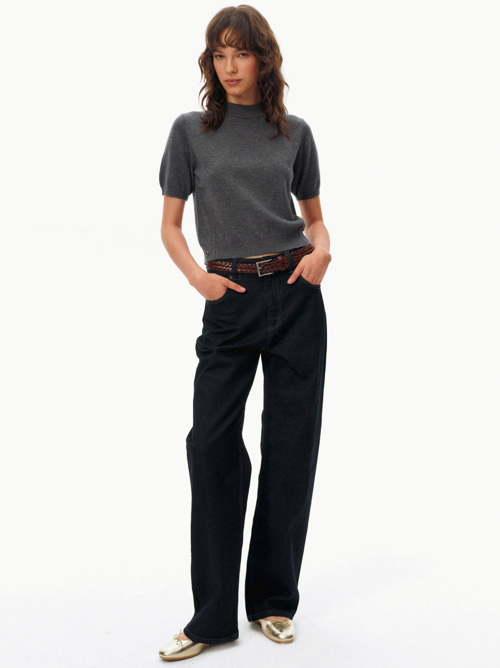 High-Neck Short-Sleeved Knit Tops_BDHL8106