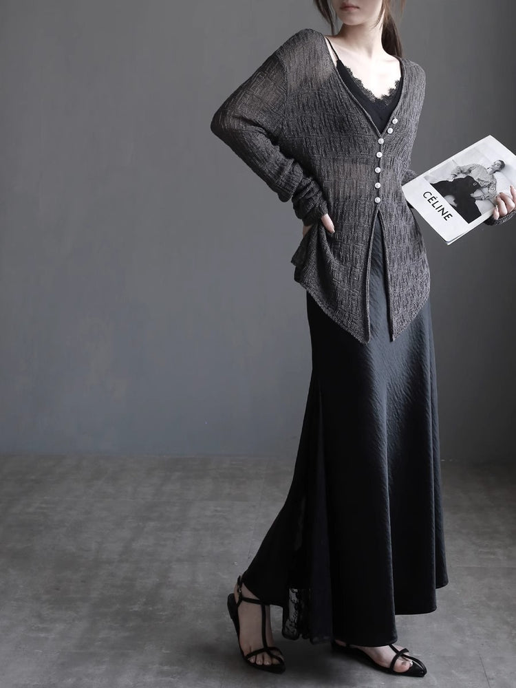 Knitted Cardigan And Lace Camisole Set_BDHL7414
