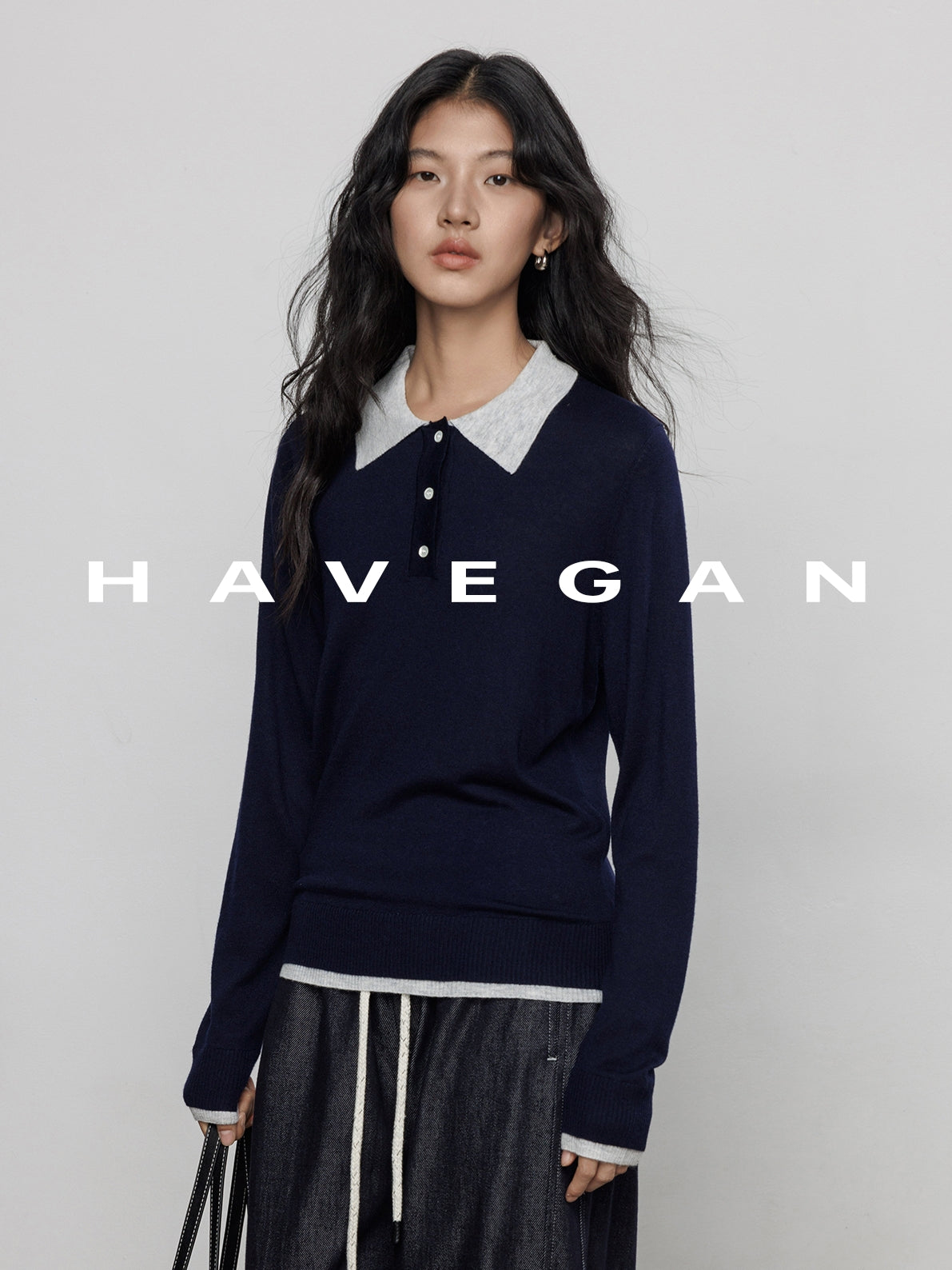 Contrast Polo Collar Tops_BDHL7711
