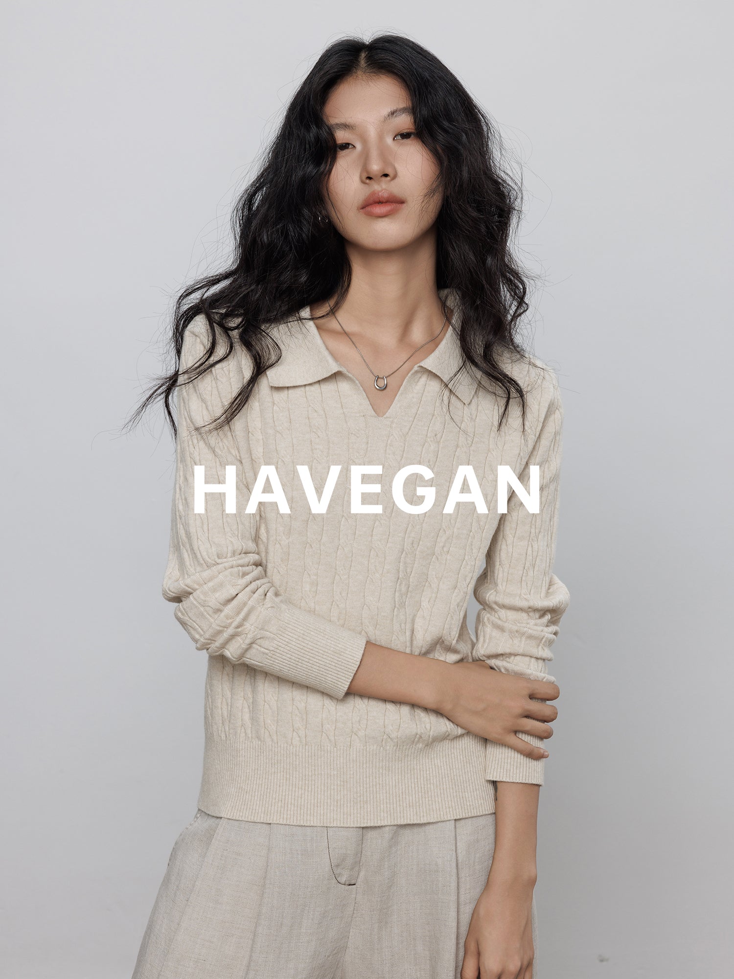 Polo-Collar Cable Knit Tops_BDHL7782