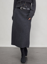 Gray Back Slit Tweed Skirt_BDHL6693