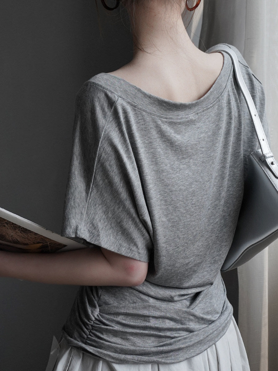 Draped Waist V-Neck Tee_BDHL8352