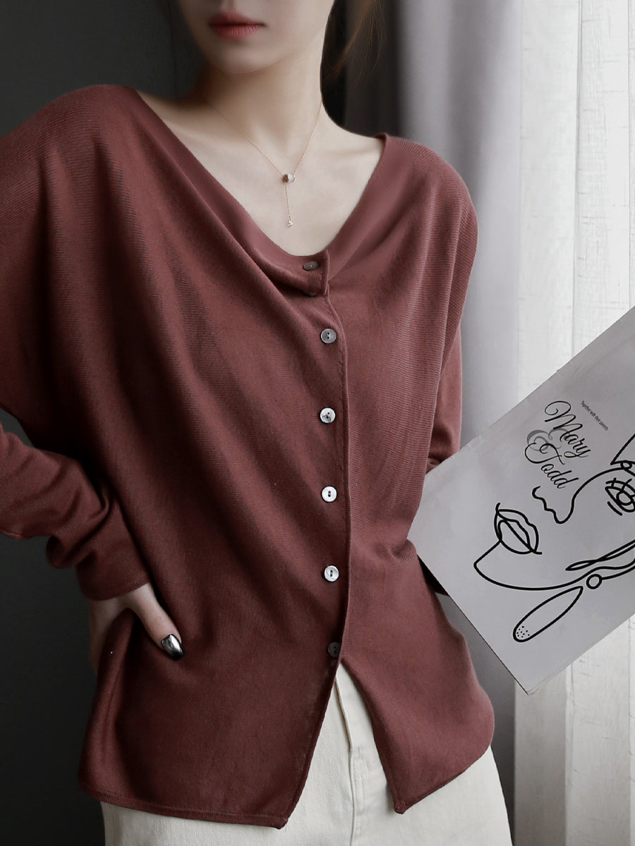 Loose-Collared Knitted Cardigan_BDHL7263