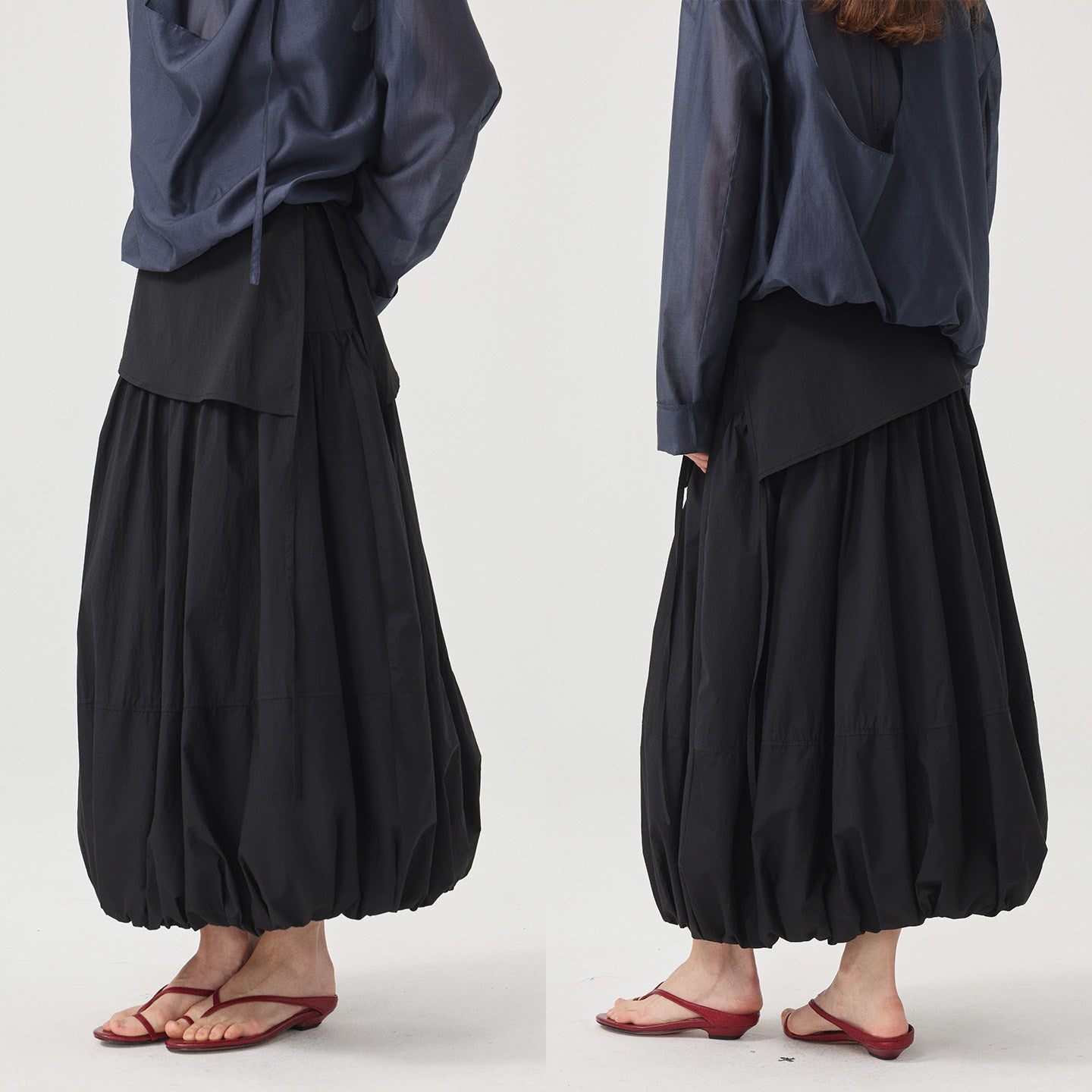 Balloon Bud A-Line Midi Skirt_BDHL8209