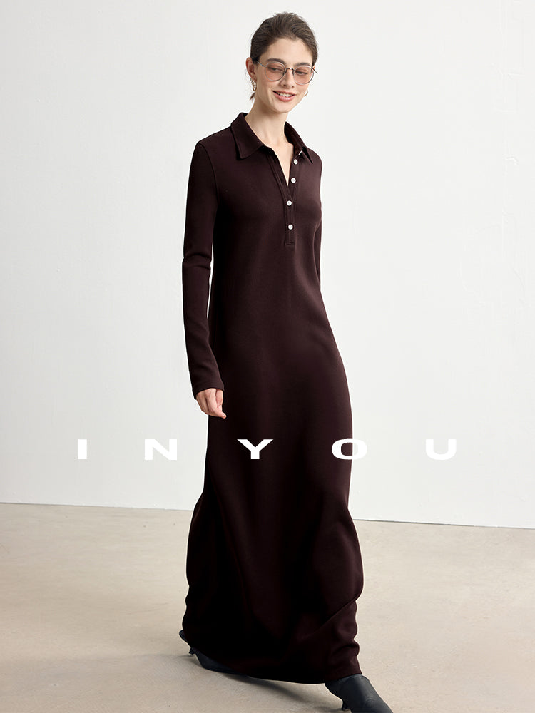 Polo Lapel Slim Long Dress_BDHL7753