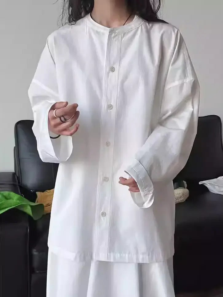 Round Neck Loose-Fitting Shirt_BDHL7377