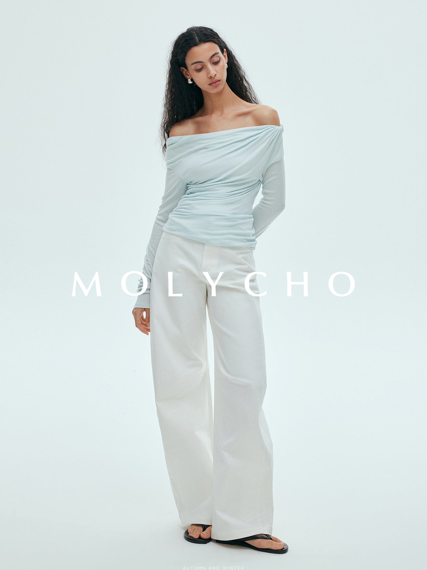 Off-The-Shoulder Twisted Pleated Tops_BDHL7632