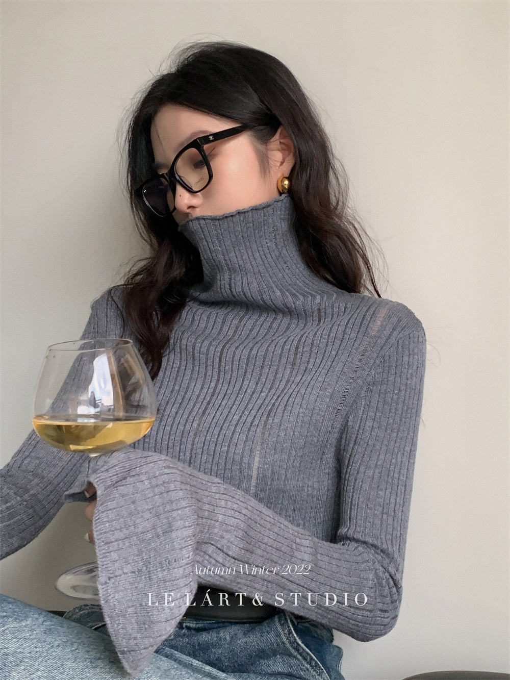 Flared-Sleeve Slim-Fit Knit Tops_BDHL8016