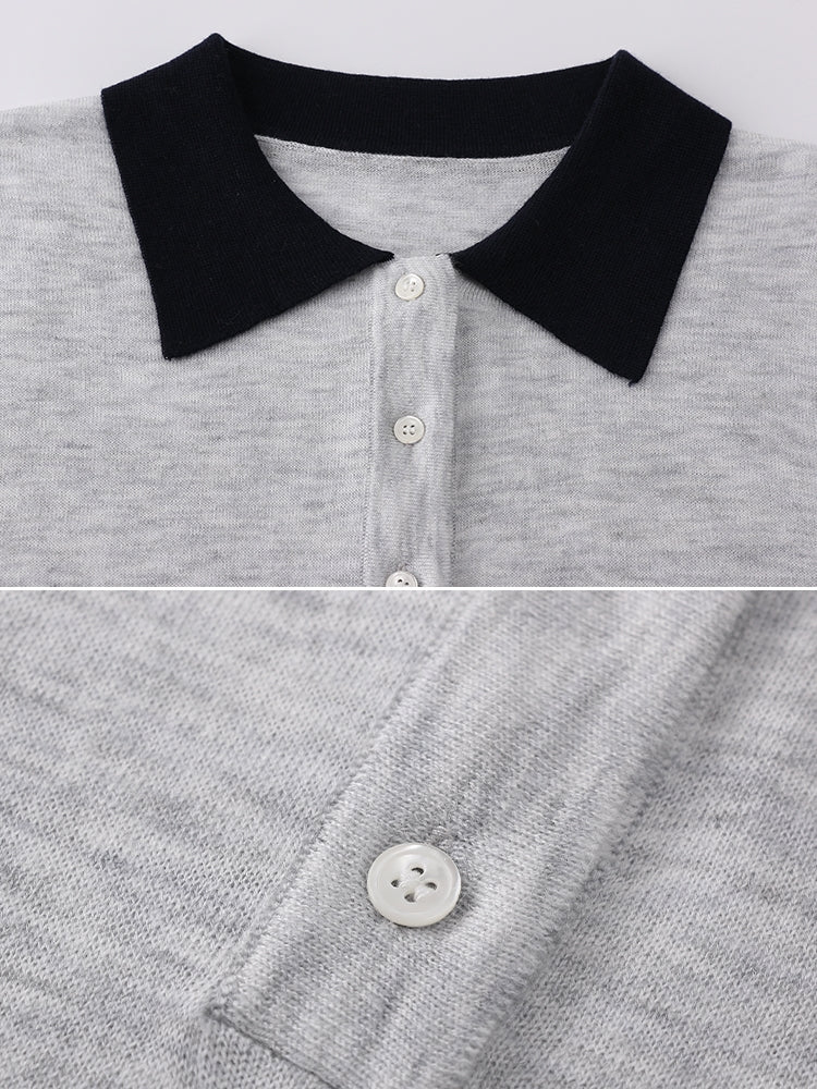 Contrast Polo Collar Tops_BDHL7711