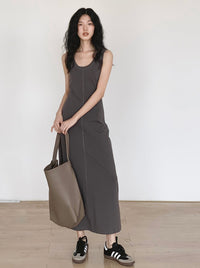 U-Neck Stitch Sleeveless Dress_BDHL6185