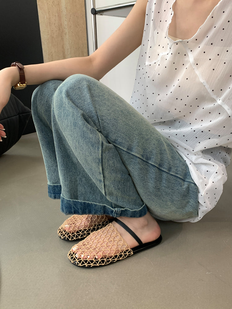 Braided Mesh Breathable Flat Sandal_BDHL5921