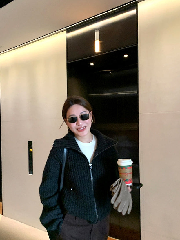 Thick Knitted Zip-Up Cardigan_BDHL8122