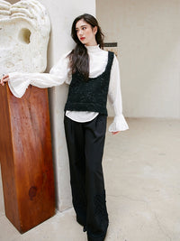 Ruffle High-Neck Sheer Blouse_BDHL6751