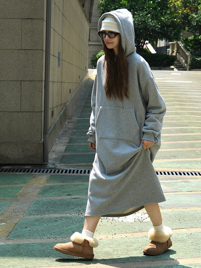 Hooded Sweatshirt Long Dress_BDHL6528