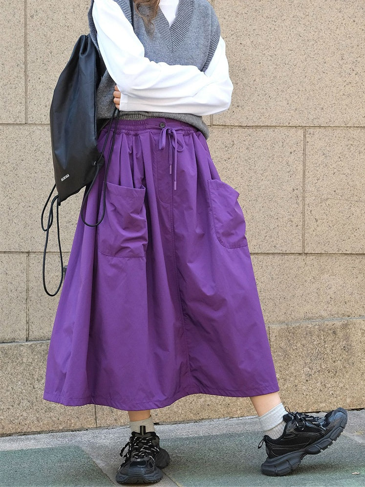 3D Pocket A-Line Long Skirt_BDHL6532