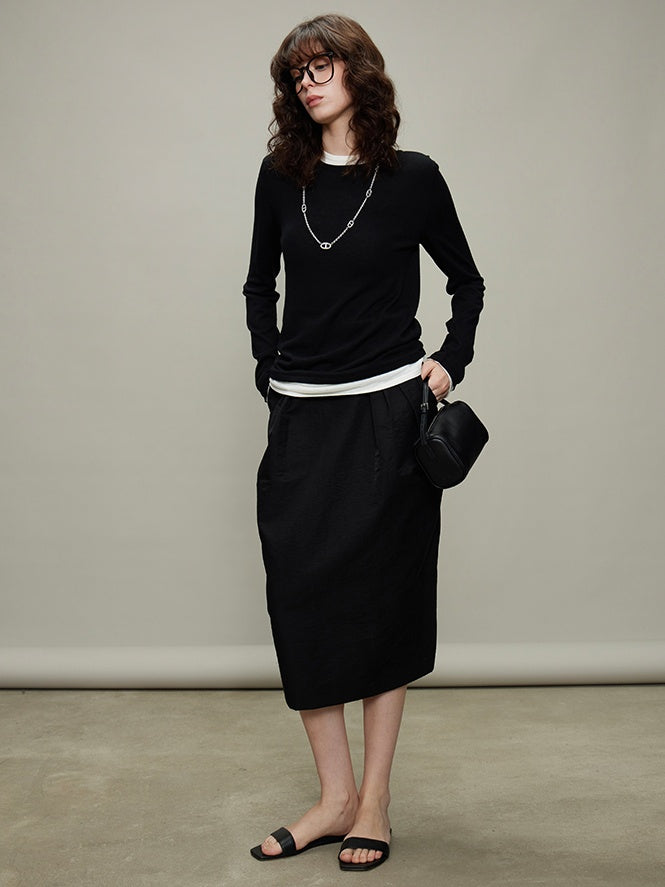 Bud Pleated Skirt &amp; Round Neck Vest_BDHL6331