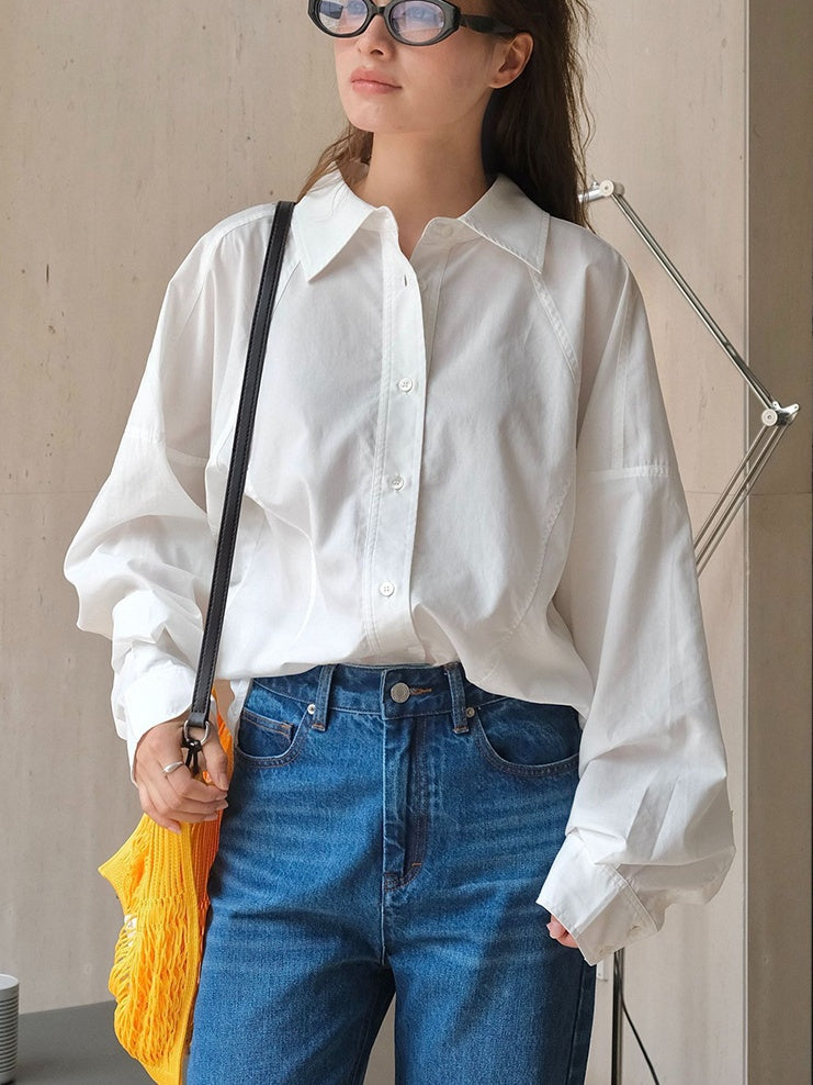 White Balloon Sleeve Shirt_BDHL6537