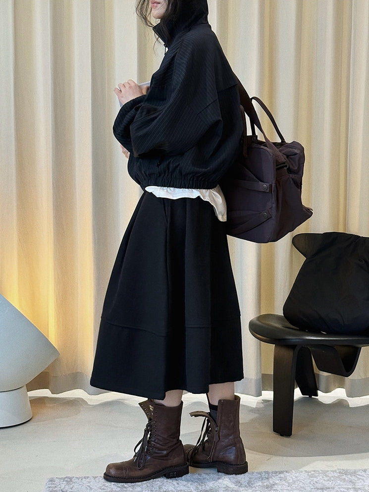 Patchwork A-Line Midi Skirt_BDHL8153