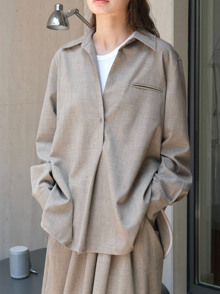 Simple Lapel Pullover Shirt_BDHL6522