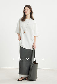 Side Slit Layered Straight Skirt_BDHL6980