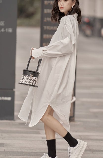 Mid Length Long Sleeved Shirt Dress_BDHL6156