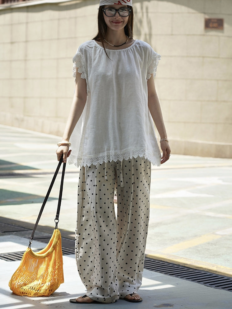 Lace Loose-Fitting Silhouette Tops_BDHL7530