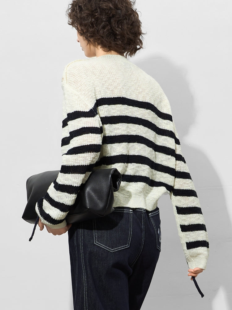 Button-Shoulder Striped Knit Tops_BDHL7012