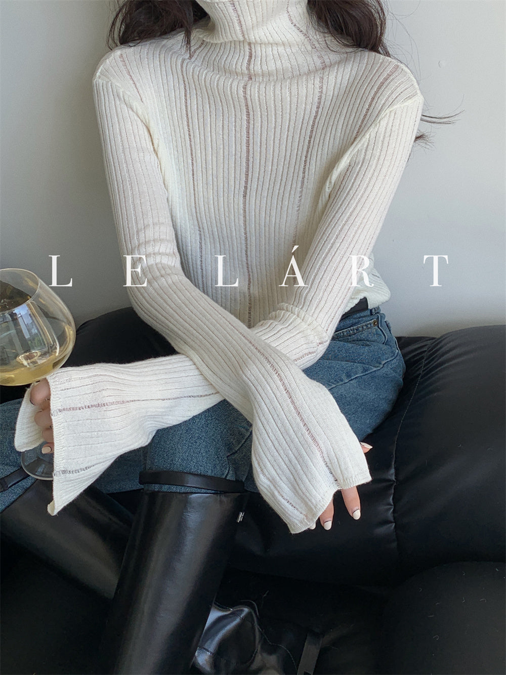 Flared-Sleeve Slim-Fit Knit Tops_BDHL8016