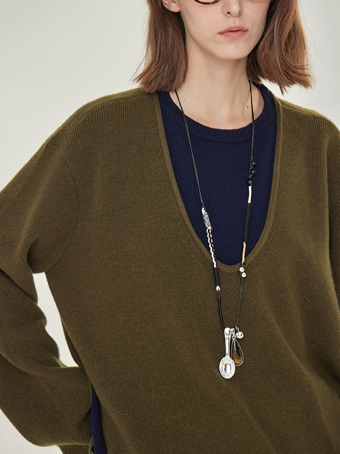 Two-Piece Style U-Neck Knit Tops_BDHL7746