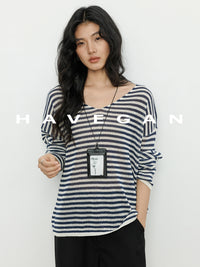 V-Neck Loose-Fitting Sheer Knit_BDHL7069