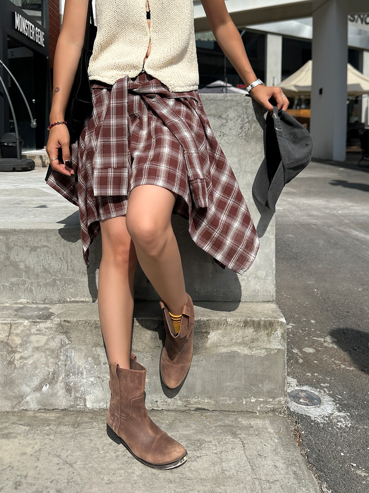 Plaid A-Line Irregular Skirt_BDHL6104