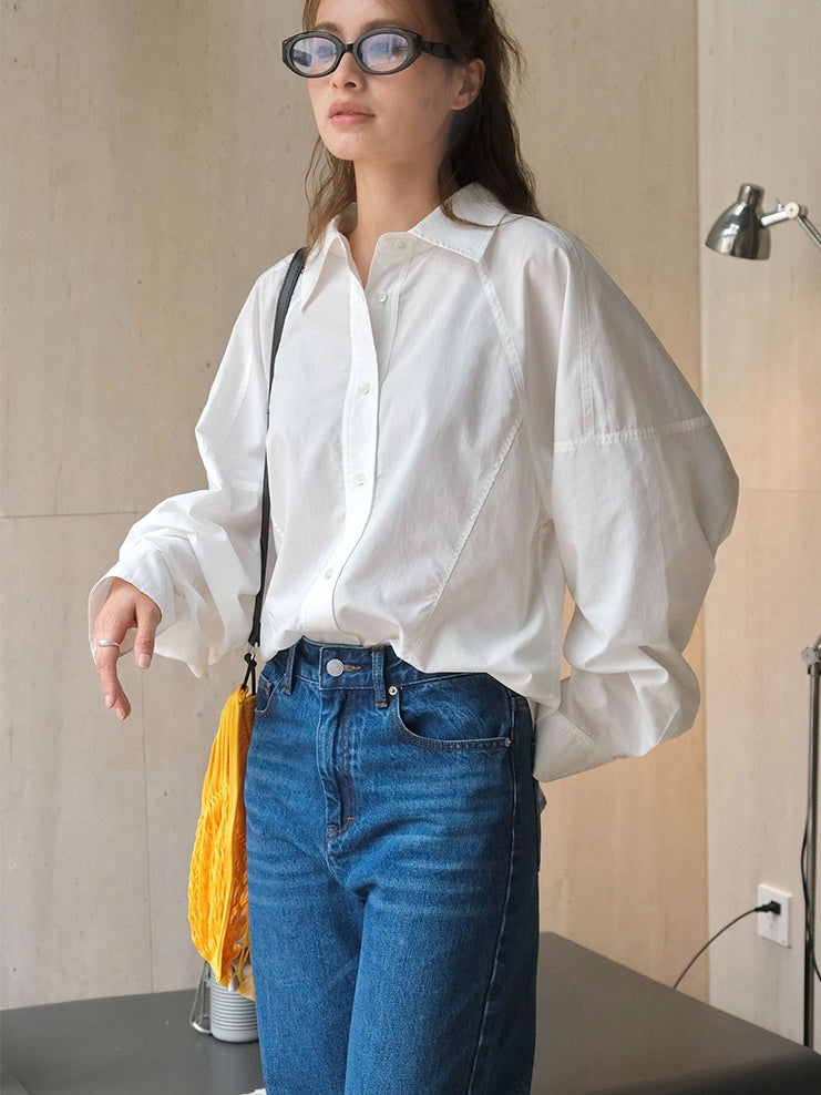 White Balloon Sleeve Shirt_BDHL6537