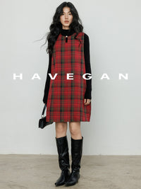 Plaid Red Sleeveless A-Line Dress_BDHL7061